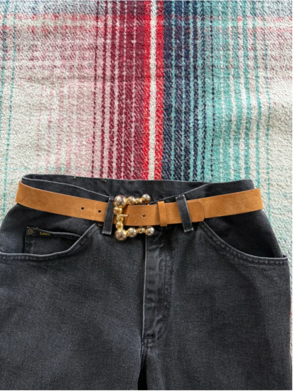 Sandro Caramel Brown Leather Gold/Silver Buckle Belt S
